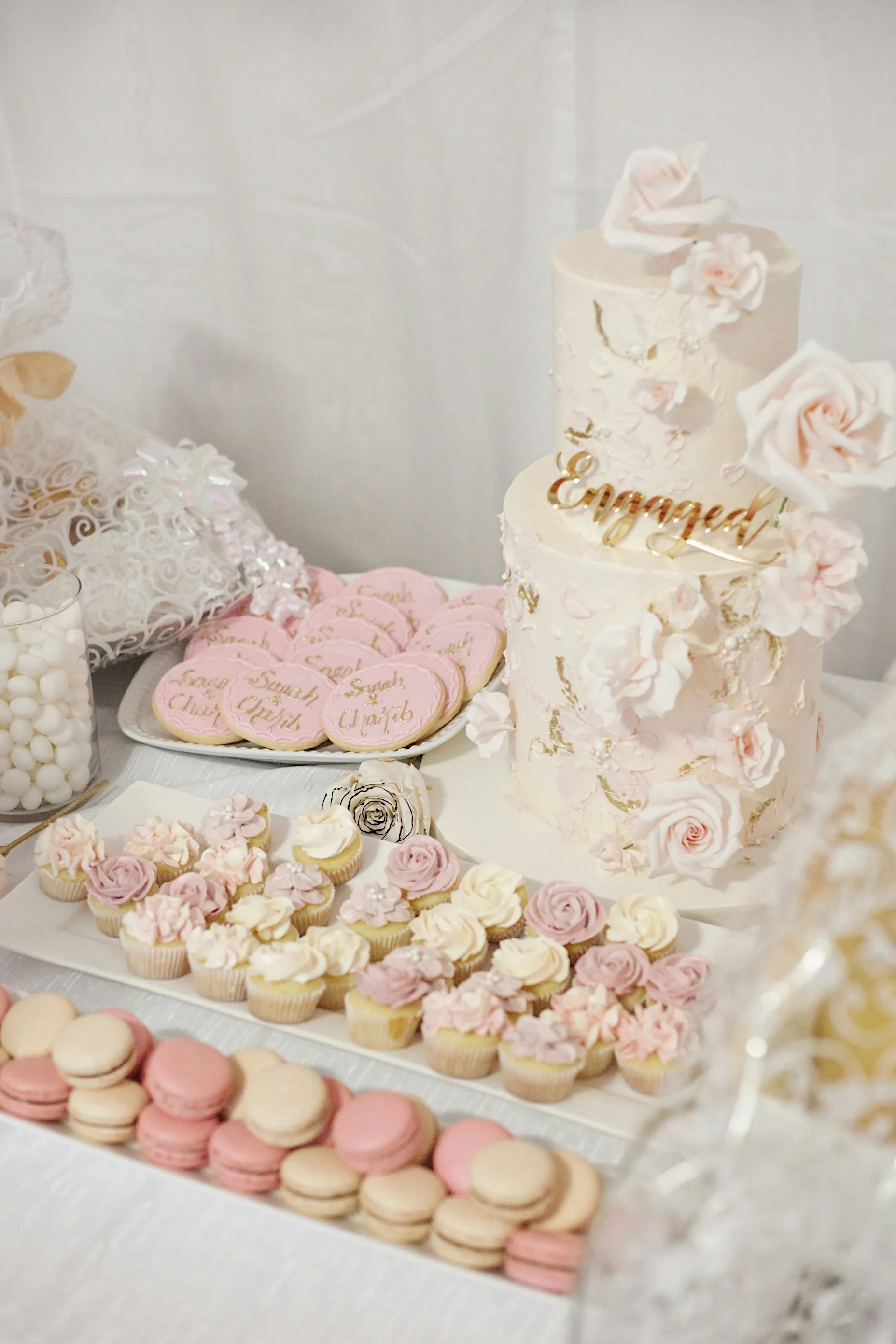 Engagement party dessert table styled by London event planner Eshas Events